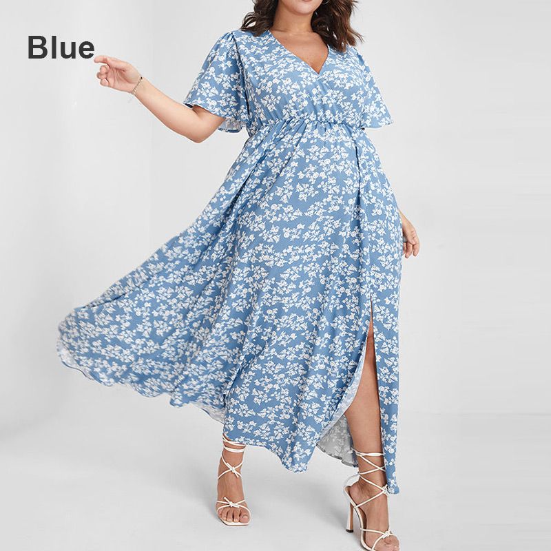 Livraison gratuite🌸Robe longue fendue à motif floral bohémien avec taille élastique pour femmes