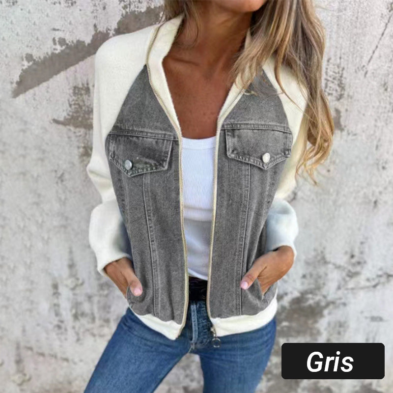 🌸2024 Promotion automne 49%OFF🌸Veste en denim à fermeture éclair pour femme