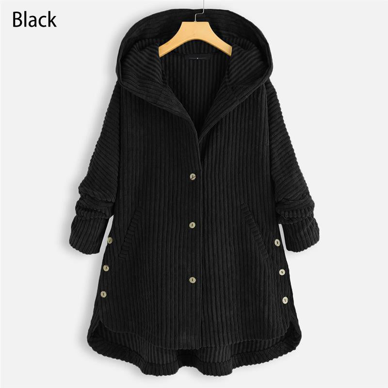 💝50% de réduction💃Veste à Capuche Épaissie et à Boutons de Couleur Unie Décontractée