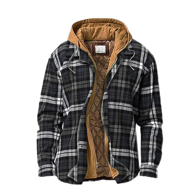 🧥 Veste à carreaux doublée matelassée avec capuche pour homme