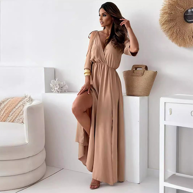 💖Limited Sale 49% OFF💖Robe élégante et sexy à col en V et fente latérale pour femmes