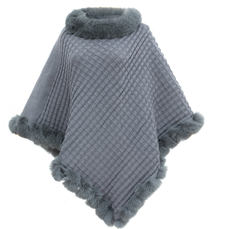 Châle chic ultra-chaud en tricot avec bordure en fausse fourrure pour femme