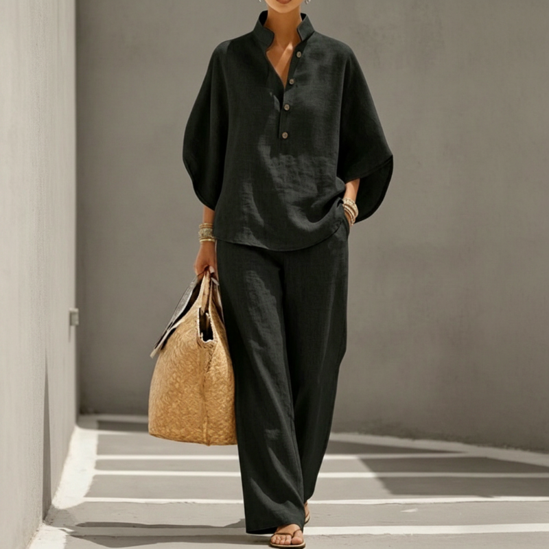 đąâ°đ PROMO -53% ! Ensemble Femme â Haut Col Montant & Pantalon Large, Tissu Fluide, Style DĂ©contractĂ© ĂlĂ©gant (Multi-Couleurs)