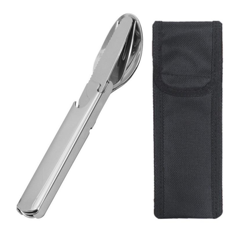 Ensemble de couverts portables 4-en-1 en acier inoxydable