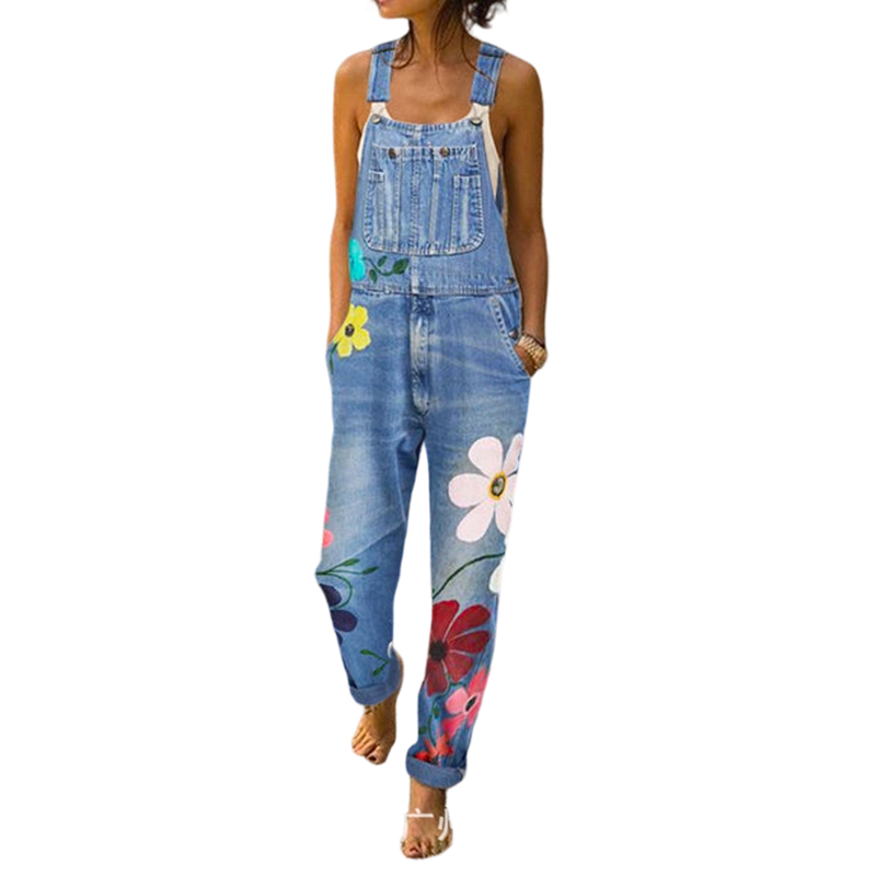 Salopette en jean à imprimé floral pour femme