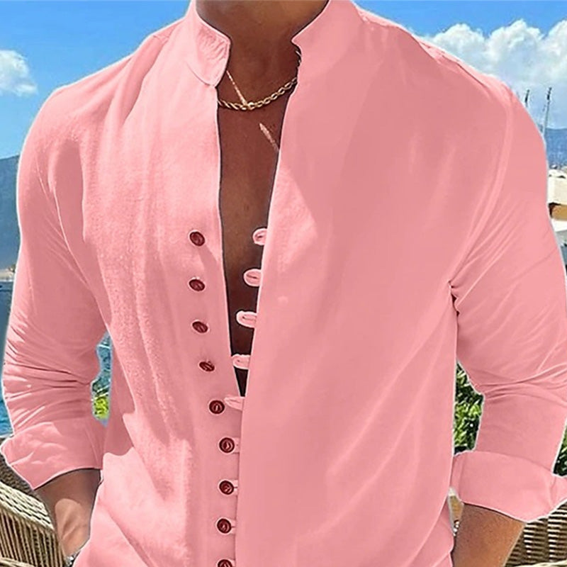 👕🌊 PROMO FLASH 50% ! Chemise Homme Été en Lin – Respirante, Légère, Col Stand, 4 Couleurs, Taille M-3XL, Parfaite pour Vacances & Quotidien 🌴
