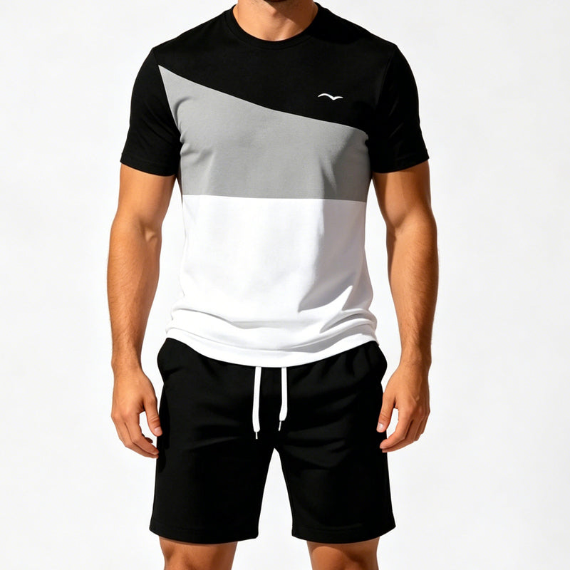 👕 PROMO LIMITÉE 50% DE RÉDUCTION ! ✨ Ensemble T-Shirt & Short Color-Block Homme – Poches Latérales, Respirant, Polyvalent 🔥