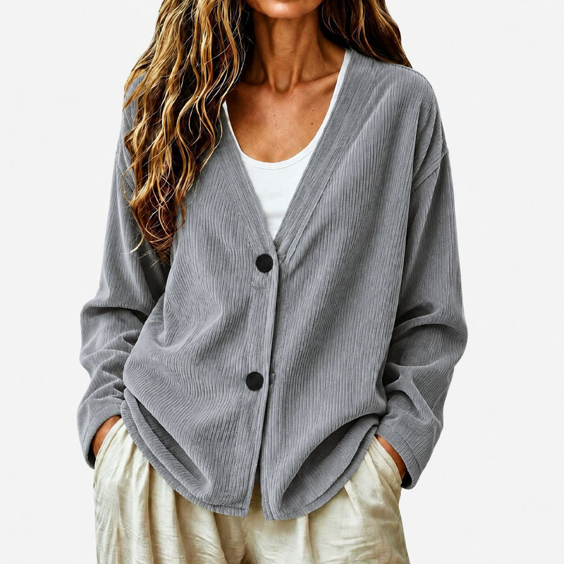 Cardigan en maille velours côtelé col V pour femme