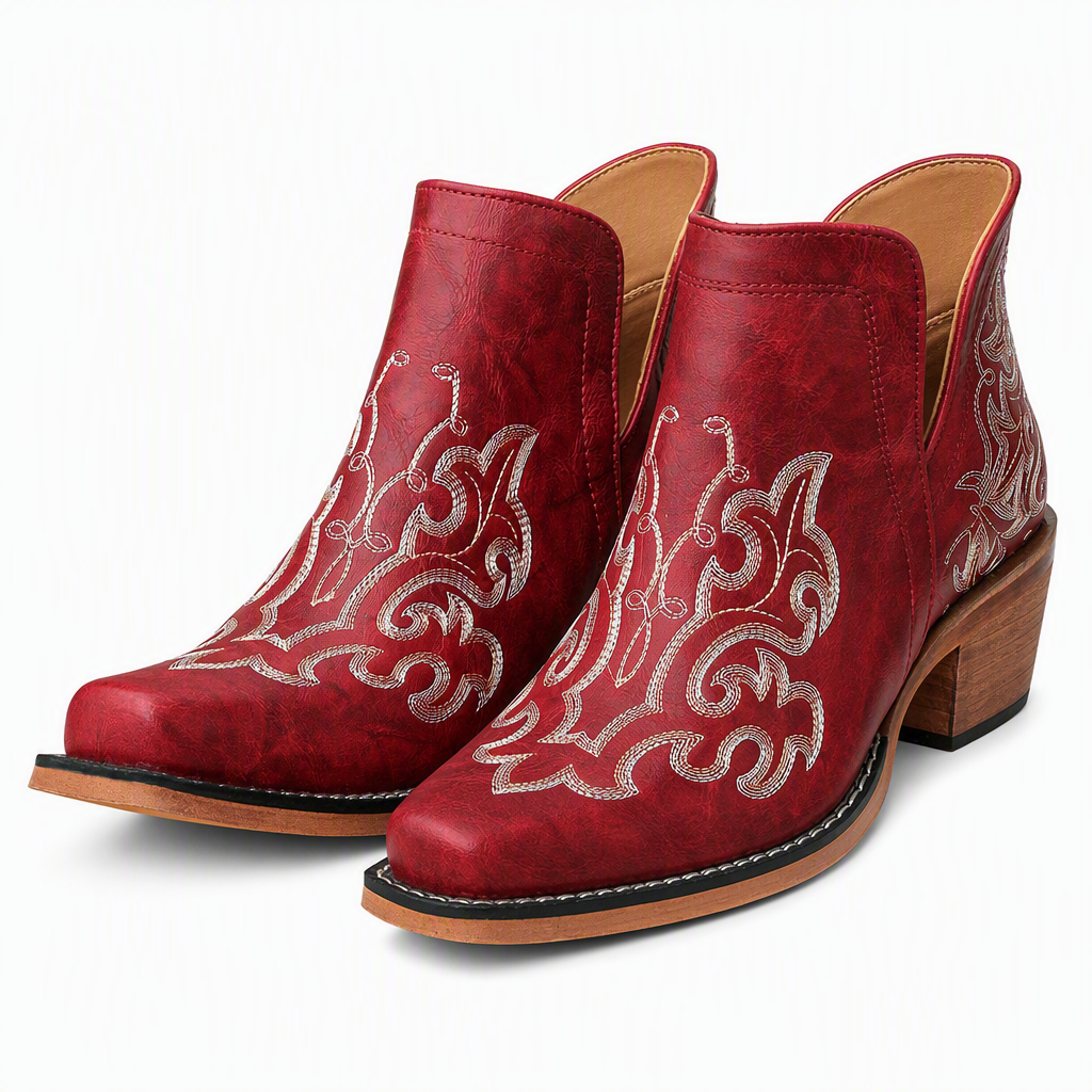 Bottines à talon bloc et coupe V rétro pour femmes, grande taille, unies ou à imprimé floral, pour l'automne et l'hiver