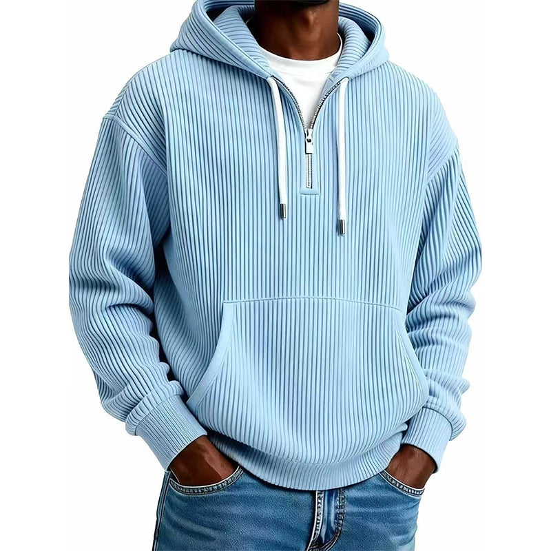 Sweat à capuche décontracté en velours côtelé pour homme, demi-zip