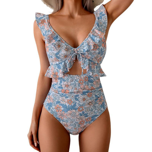 🏖️Soldes d'été 🌊 Maillot de bain une pièce Aqua Eve pour femme, amincissant au niveau du ventre 💃 Encolure en V flatteuse 🩱 Design froncé amincissant 🌸 Volants élégants et découpes chics 💕