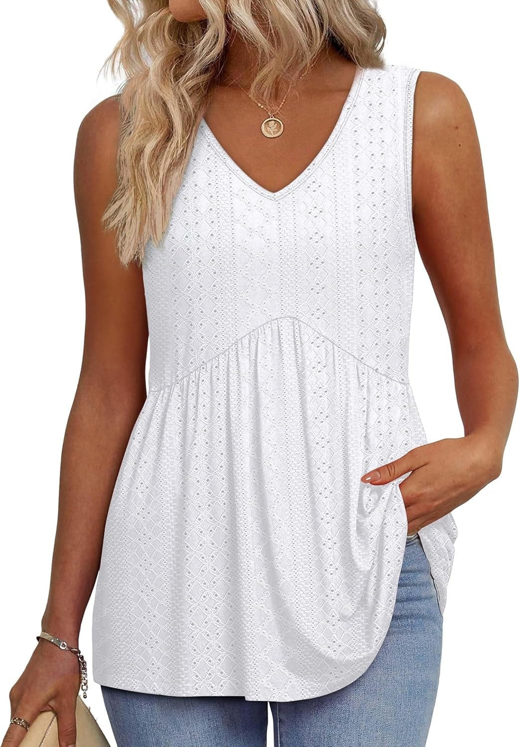 💜✨ DERNIER JOUR -50% ! Haut Femme sans Manches Col en V & Bas Bouffant – Imprimé, Tissu Polyester Léger, 6 Motifs, Taille S-2XL, Parfait pour Garden-Party & Quotidien 🌿