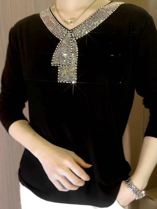 🌹Achetez-en deux et bénéficiez d'une livraison gratuite🔥[M-4XL] 2024 Quality Winter Rhinestone Velvet Long Sleeve T Shirt