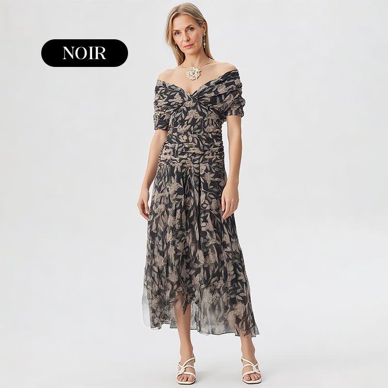 🎁  Vente chaude 55% de réduction 🔥 Robe imprimée à col V hors épaule pour femmes