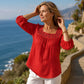 Blouse pour femme à col carré en dentelle et crochet