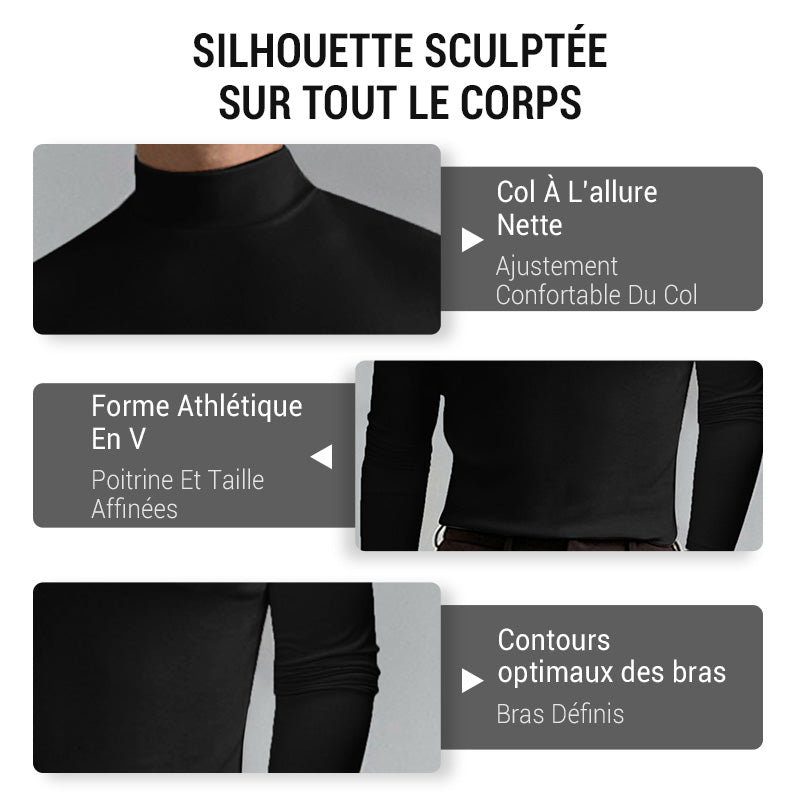 👕42% DE RÉDUCTION ! ✨ T-shirt Homme à Col Montant - Coupe Adjustable et Tissu Respirant, Idéal pour Sport ou Quotidien 🏃‍♂️