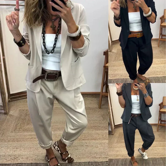 💎61% DE RÉDUCTION – TEMPS LIMITÉ💎Ensemble Veste à Col & Pantalon pour Femme – Coupe Cintrée, Tissu Doux & Look Professionnel Élégant👖✨