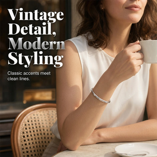 ⌛Offre à durée limitée – Bracelet rigide vintage à motif floral argenté
