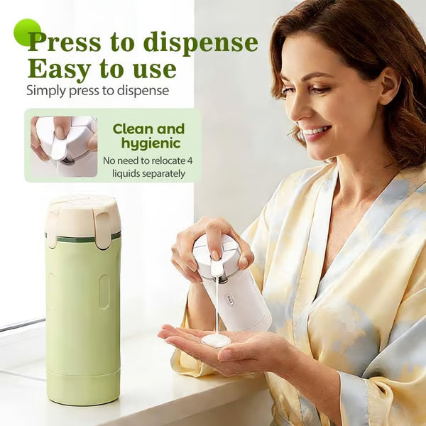 ✨50 % DE RÉDUCTION !!🧴Flacons distributeurs rechargeables 4 en 1 pour le voyage – Compact, étanche & ultra-pratique