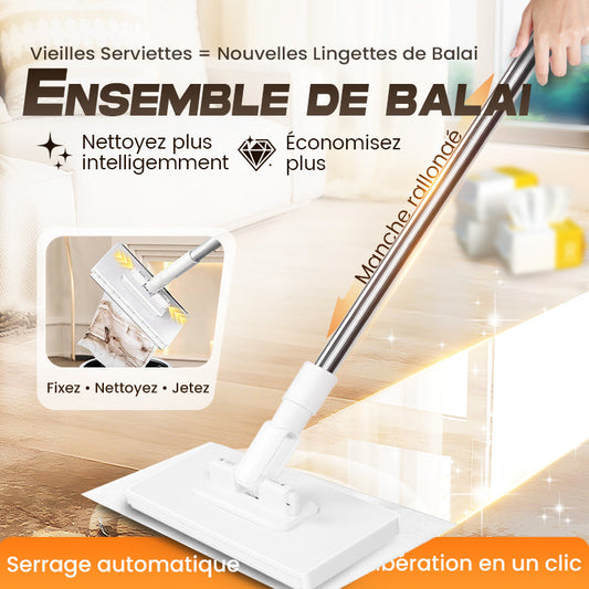 🔥 40% DE RÉDUCTION 🧹 Serpillère Réutilisable – Pince Biomimétique Auto-Serrante, Manche Télescopique 100 cm, Rotation 360° & Écologique (Multi-Surfaces) !