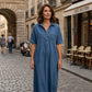 👗🔥 -50% ! Robe-Chemise Midi Jean Femme Poches – Tissu Structuré Non Collant Coupe Oversize Flatteuse Toutes Morphologies S-3XL, Col V Ajustable Manches Courtes Élégance Quotidienne, Légère Respirante ✨