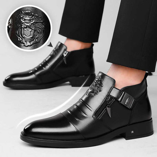 🔥 Bottines en cuir pour hommes – Double fermeture éclair, bout pointu & élégance intemporelle ⏰👞