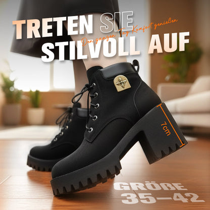 🔥【35-42】 👢✨Nouveauté automne 2025 : bottines pour femmes à talons épais et compensés — modèle rétro à lacets