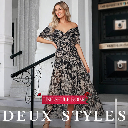 🎁  Vente chaude 55% de réduction 🔥 Robe imprimée à col V hors épaule pour femmes