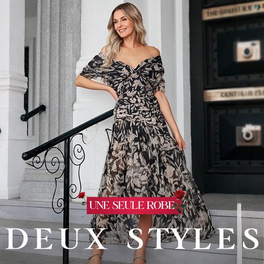 🎁  Vente chaude 55% de réduction 🔥 Robe imprimée à col V hors épaule pour femmes