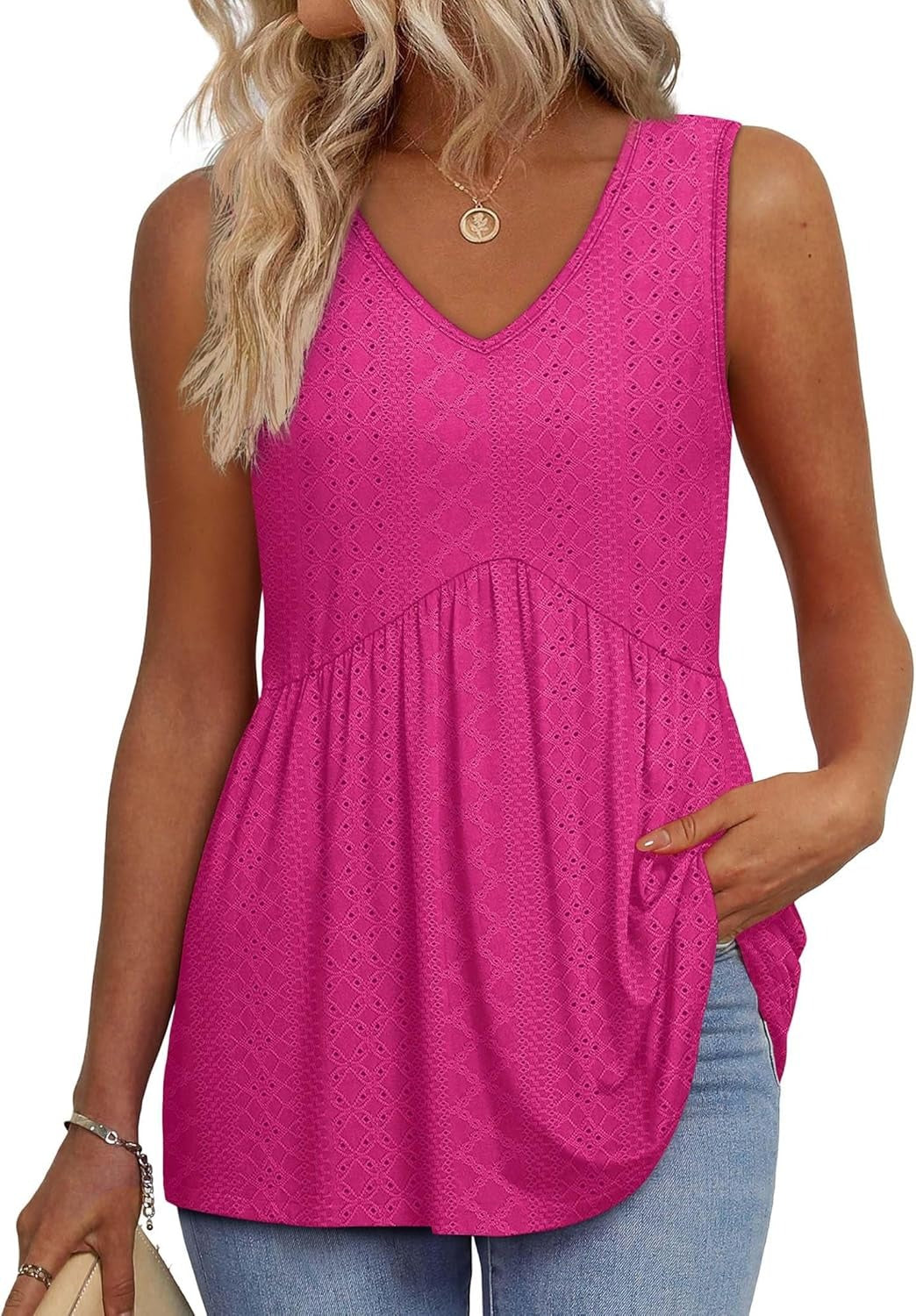 💜✨ DERNIER JOUR -50% ! Haut Femme sans Manches Col en V & Bas Bouffant – Imprimé, Tissu Polyester Léger, 6 Motifs, Taille S-2XL, Parfait pour Garden-Party & Quotidien 🌿