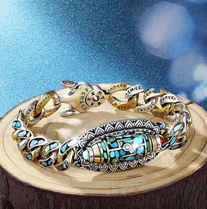 ✨Bracelet Dzi à neuf yeux avec mantra à six caractères en turquoise✨