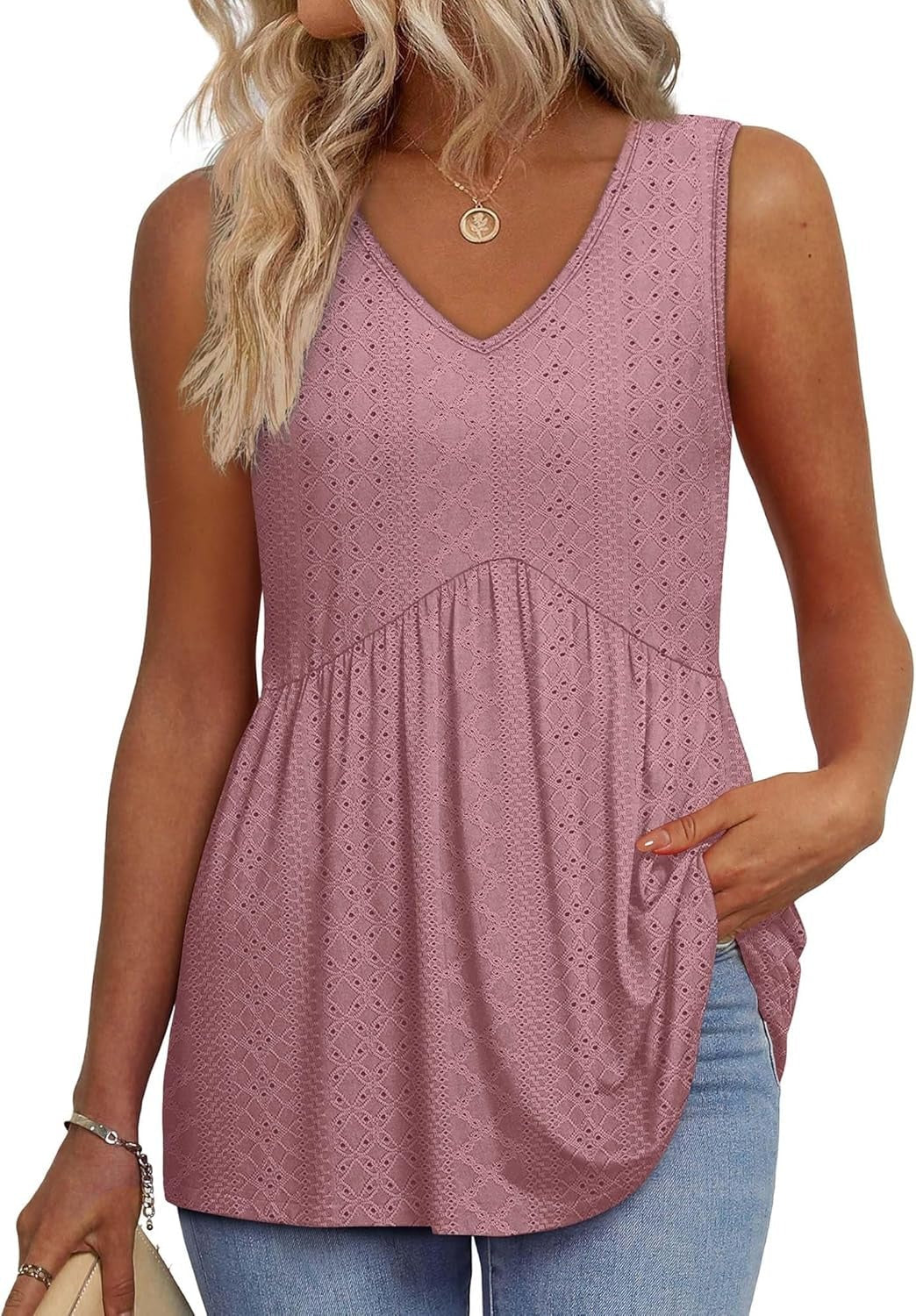 💜✨ DERNIER JOUR -50% ! Haut Femme sans Manches Col en V & Bas Bouffant – Imprimé, Tissu Polyester Léger, 6 Motifs, Taille S-2XL, Parfait pour Garden-Party & Quotidien 🌿