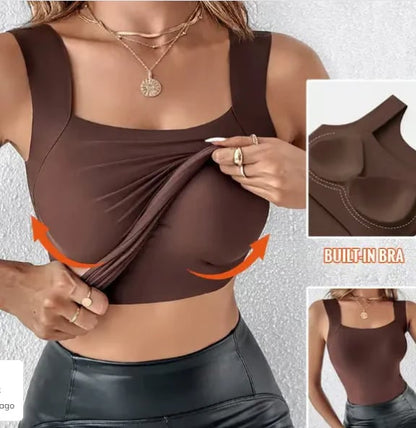 🏆 Dernier jour, 60 % de réduction ! 💐 Débardeurs thermiques à encolure en U pour femmes avec soutien-gorge intégr