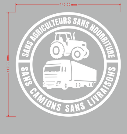 🎅1 acheté 1 offert💕🔥Sans agriculteurs, pas de nourriture, sans camions, pas de livraisons Autocollant en vinyle – Décalcomanie de 140 mm