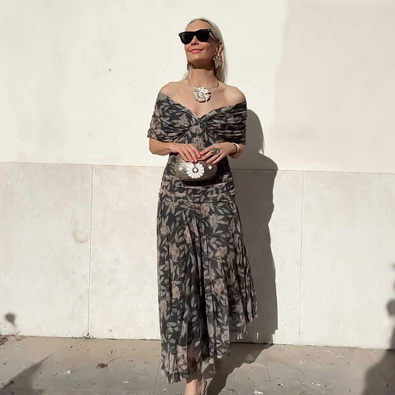 🎁  Vente chaude 55% de réduction 🔥 Robe imprimée à col V hors épaule pour femmes
