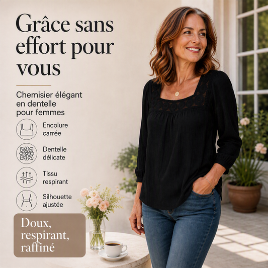 Blouse pour femme à col carré en dentelle et crochet