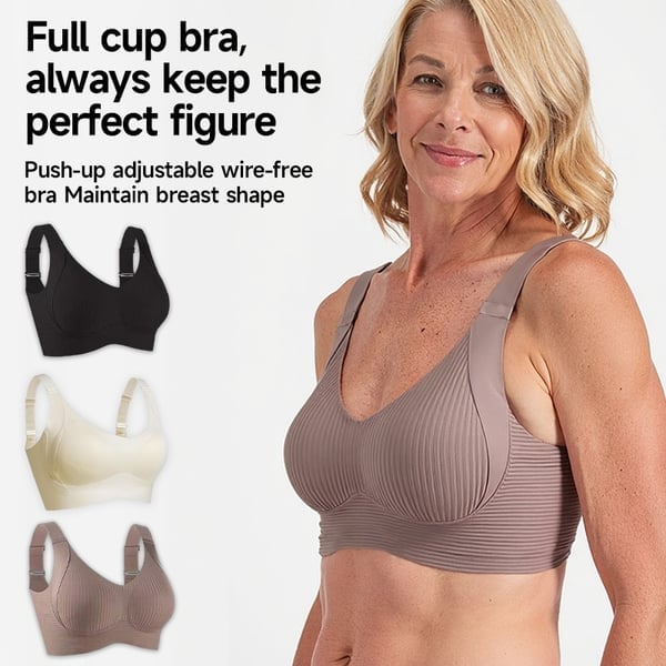🎁Achetez 1 et obtenez 3 paquets💕Soutien-gorge push-up côtelé pour femmes, réglable et sans fil