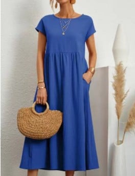 🔥ACHETEZ 2 ET OBTENEZ 8% DE RÉDUCTION💝Robe en coton sans manches à poches de couleur unie