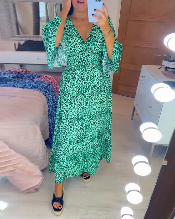 🔥VENTE DU DERNIER JOUR 50% DE RÉDUCTION🔥 Robe enveloppante en coton à motif léopard pour femme