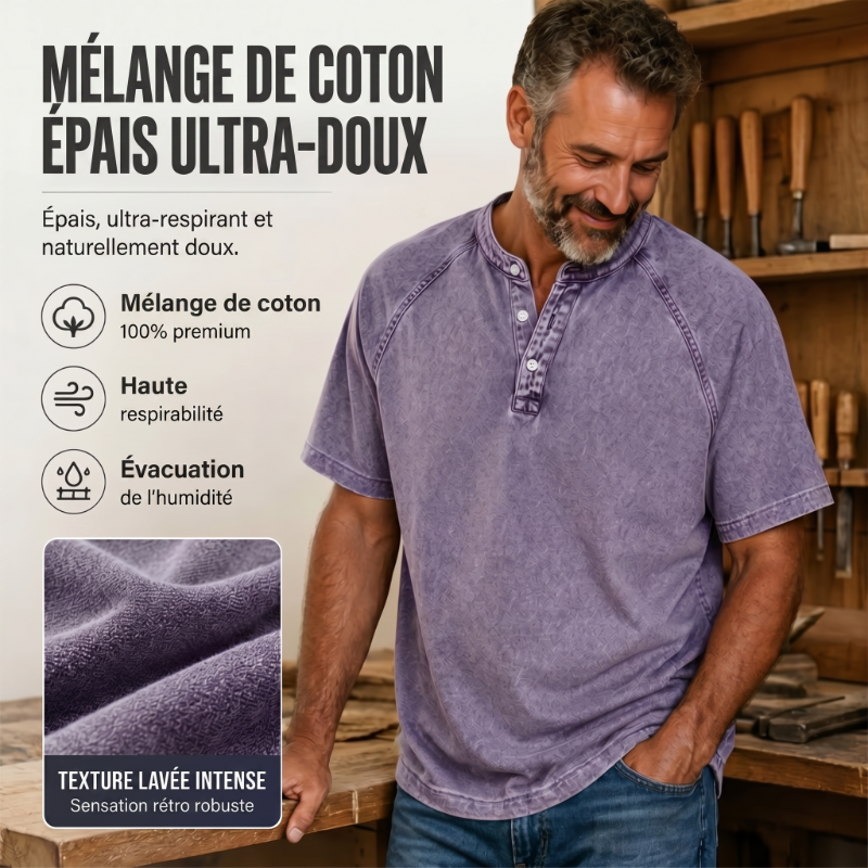 ⭐ Plus de 5.000 avis positifs !💎Chemise décontractée à manches courtes et col mao pour homme