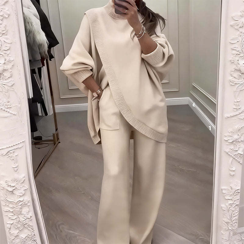🎁 Soldes d'hiver 50 % de réduction 💝 Ensemble 2 pièces pour femme – Pull asymétrique + pantalon large