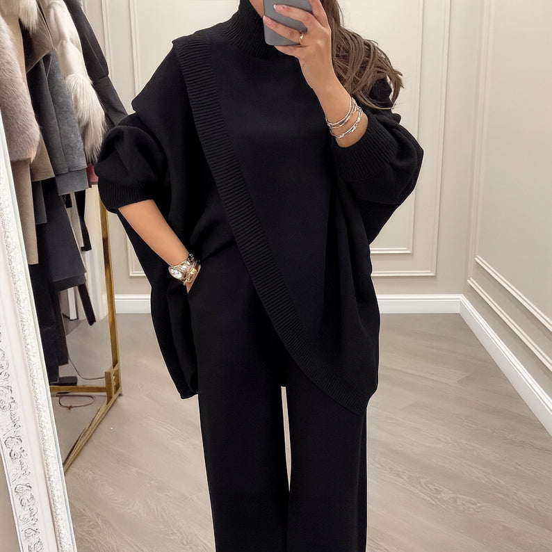 🎁 Soldes d'hiver 50 % de réduction 💝 Ensemble 2 pièces pour femme – Pull asymétrique + pantalon large