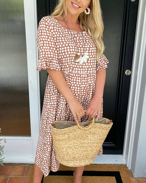 💝VENTE ESTIVALE CHAUDE 58% DE RÉDUCTI💝Robe Midi à Pois et Col Rond