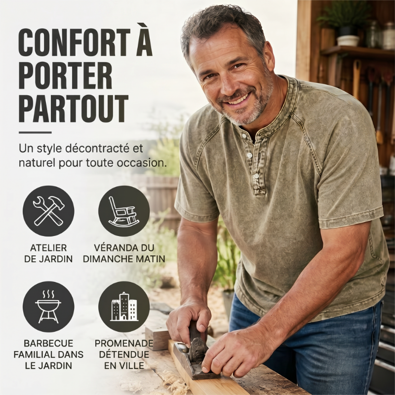 ⭐ Plus de 5.000 avis positifs !💎Chemise décontractée à manches courtes et col mao pour homme