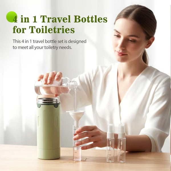✨50 % DE RÉDUCTION !!🧴Flacons distributeurs rechargeables 4 en 1 pour le voyage – Compact, étanche & ultra-pratique
