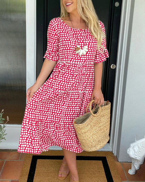 💝VENTE ESTIVALE CHAUDE 58% DE RÉDUCTI💝Robe Midi à Pois et Col Rond