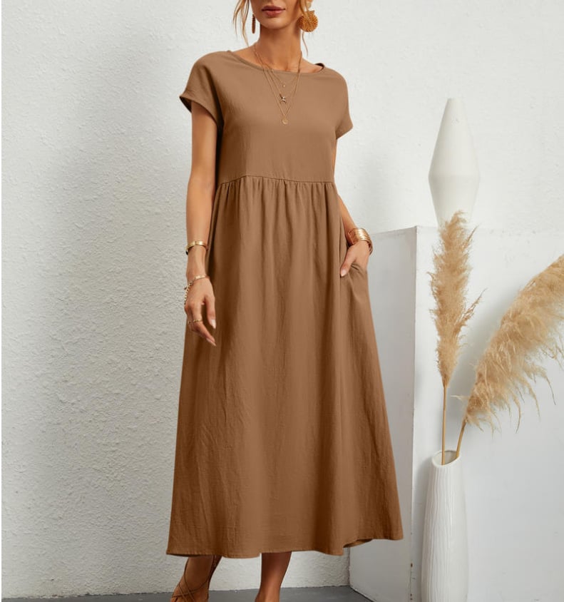 🔥ACHETEZ 2 ET OBTENEZ 8% DE RÉDUCTION💝Robe en coton sans manches à poches de couleur unie