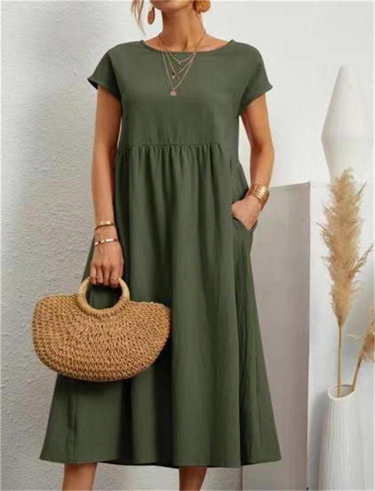 🔥ACHETEZ 2 ET OBTENEZ 8% DE RÉDUCTION💝Robe en coton sans manches à poches de couleur unie