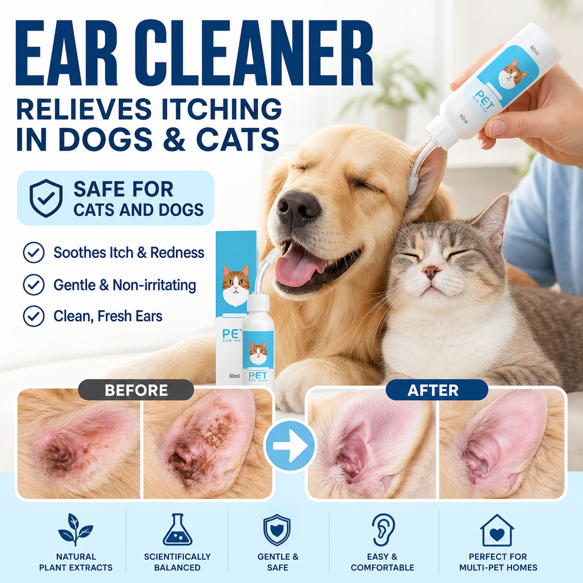 🐶🐱 Nettoyant pour oreilles, soulage les démangeaisons chez les chiens et les chats