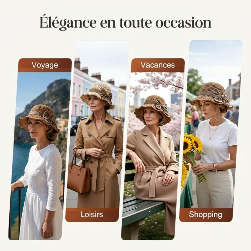 👒✨50 % de réduction🔥Chapeau de soleil élégant en paille tressée avec un nœud
